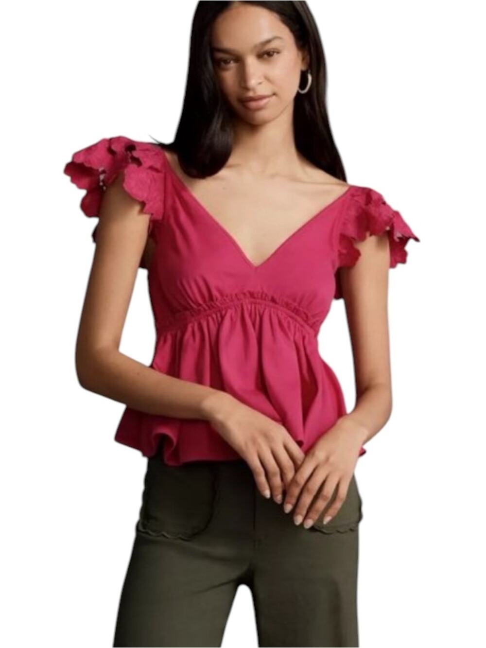Anthropologie Babydoll Pink Flutter Sleeve Blouse NWT